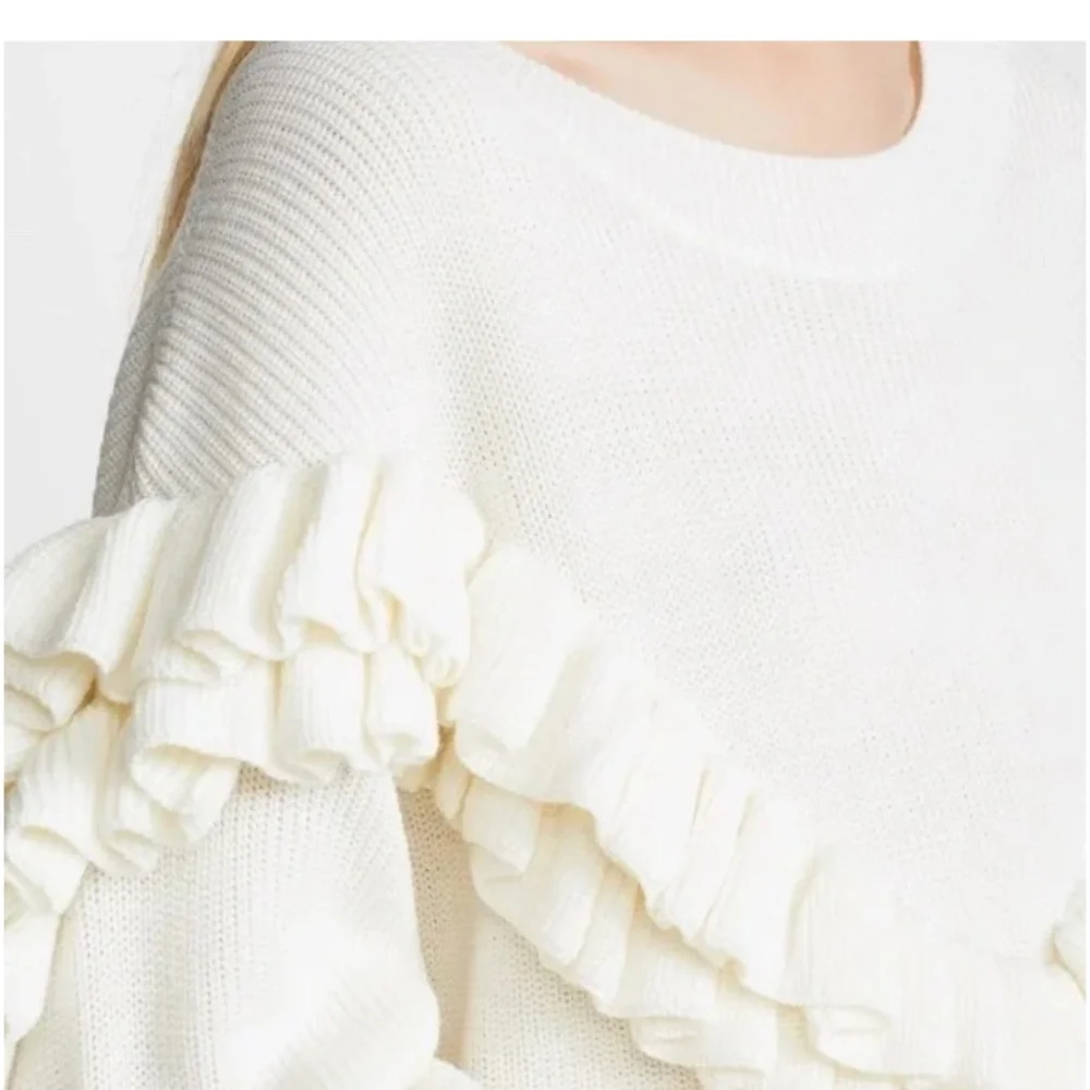 Frame Ribbed Ruffle Wool Blend Sweater Ruffle Slouchy - Picture 6 of 6